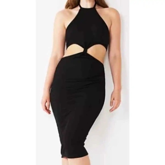 2 FOR $10 SALE - Bodycon Midi Cut Out Black Halter Dress Macy’s Almost famous - Picture 1 of 4